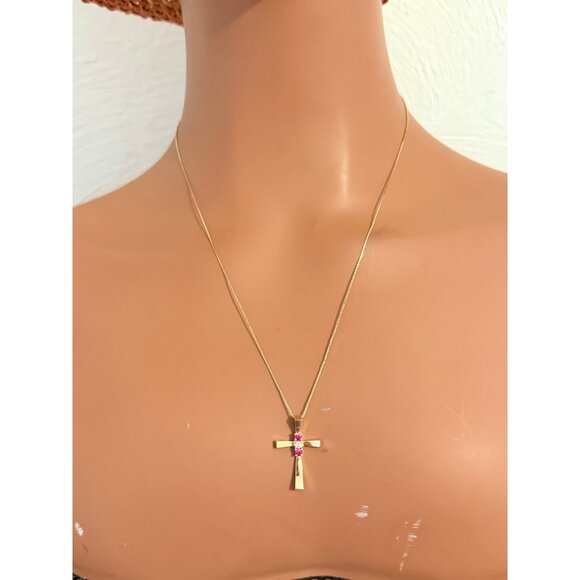 14k Gold Rubies/Diamond Cross Necklace - Picture 11 of 12
